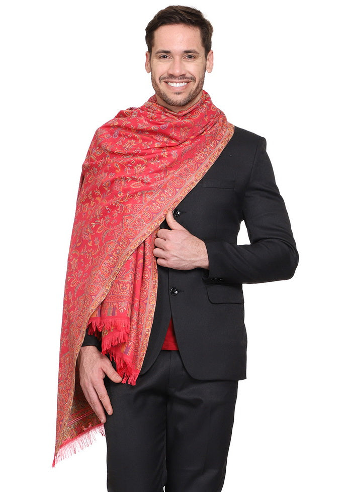 Red Poly Wool Woven Shawl - Indian Silk House Agencies