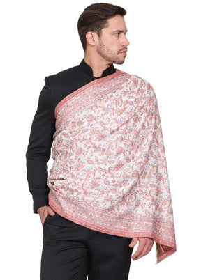 White Poly Wool Woven Shawl - Indian Silk House Agencies