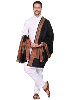 Black Acrylic Wool Woven Shawl - Indian Silk House Agencies