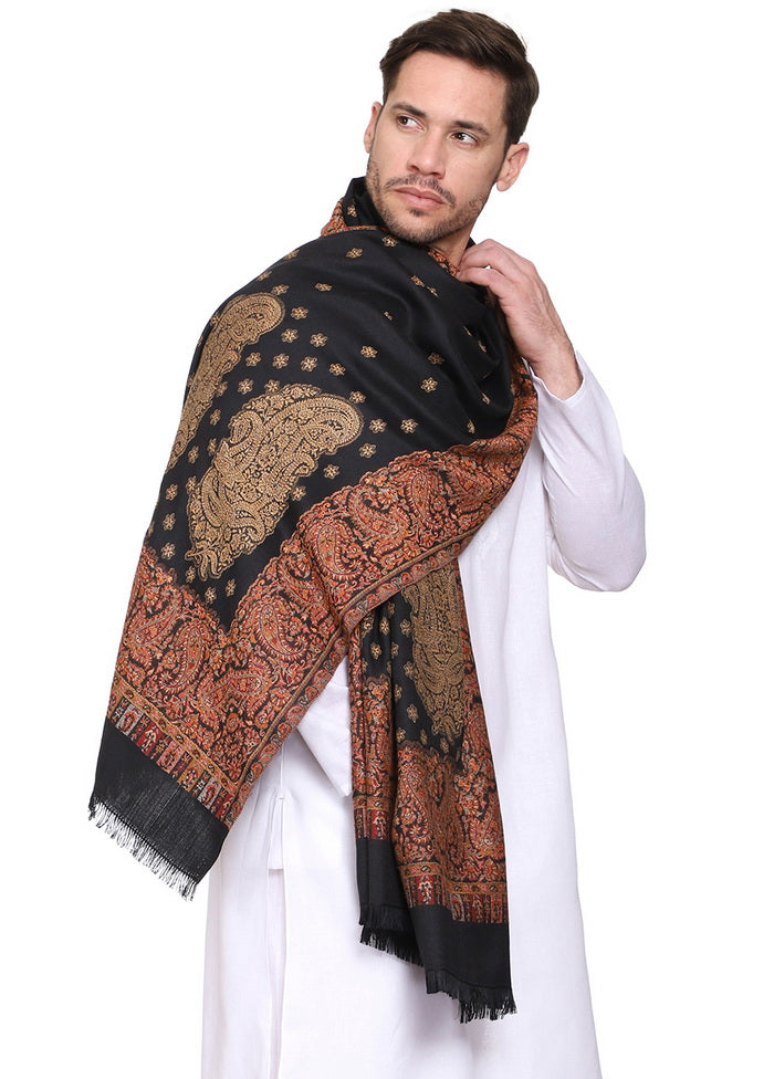 Black Acrylic Wool Woven Shawl - Indian Silk House Agencies