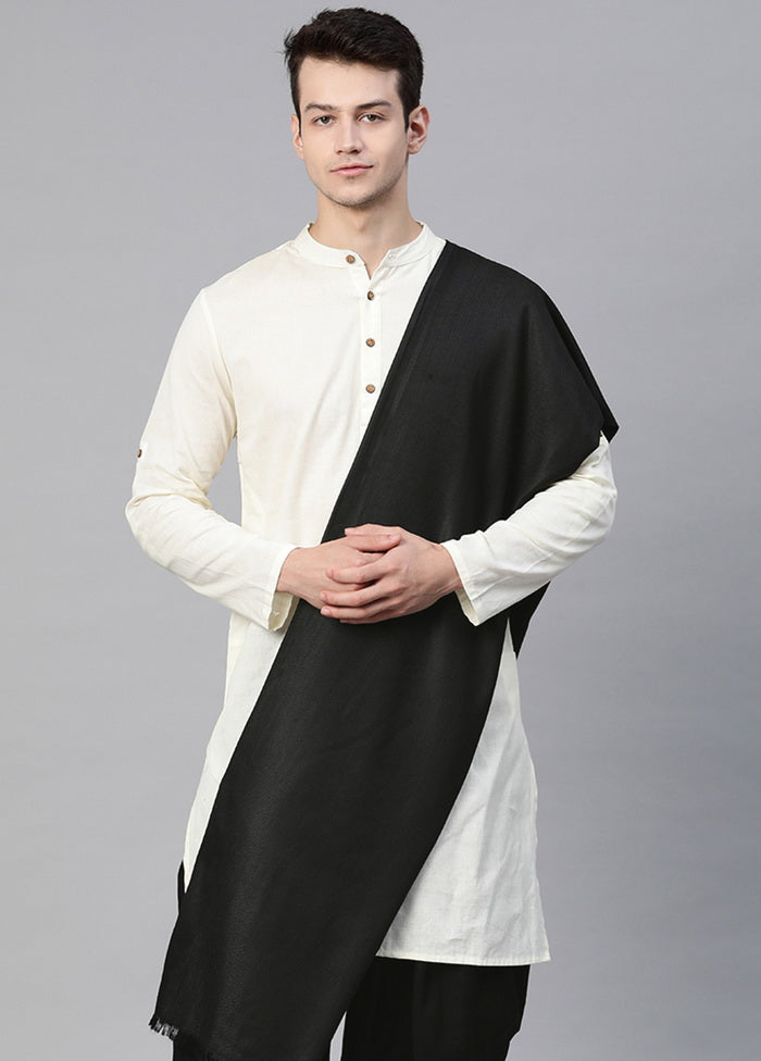 Black Poly Wool Solid Shawl - Indian Silk House Agencies