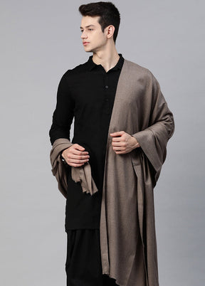 Dark Grey Poly Wool Solid Shawl - Indian Silk House Agencies