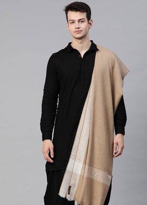 Beige Poly Wool Woven Shawl - Indian Silk House Agencies