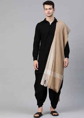 Beige Poly Wool Woven Shawl - Indian Silk House Agencies