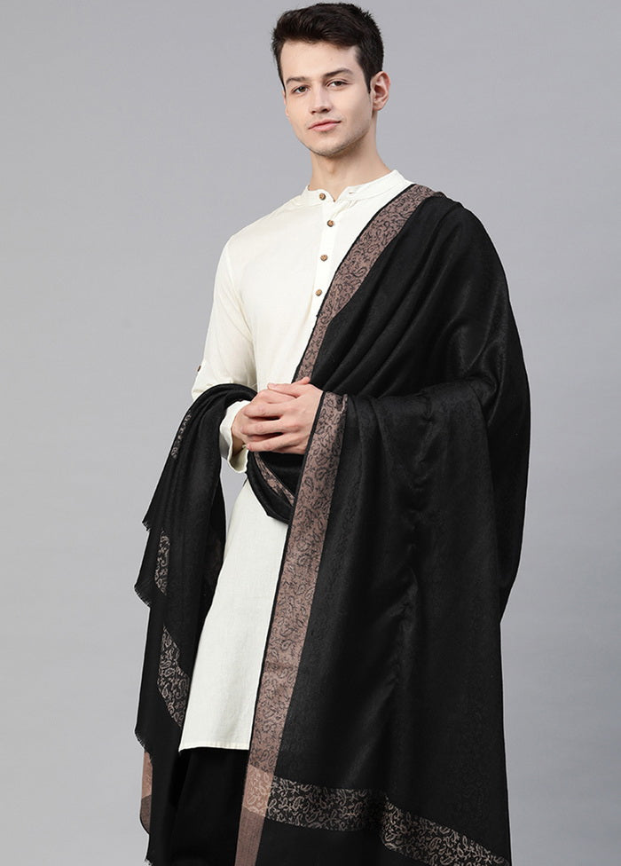 Black Poly Wool Woven Shawl - Indian Silk House Agencies