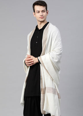 White Poly Wool Woven Shawl - Indian Silk House Agencies