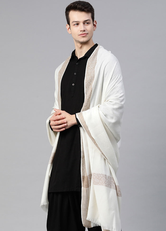 White Poly Wool Woven Shawl - Indian Silk House Agencies