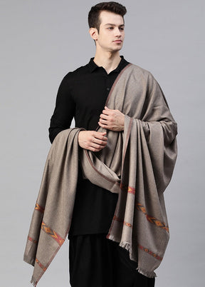 Dark Grey Poly Wool Woven Shawl - Indian Silk House Agencies