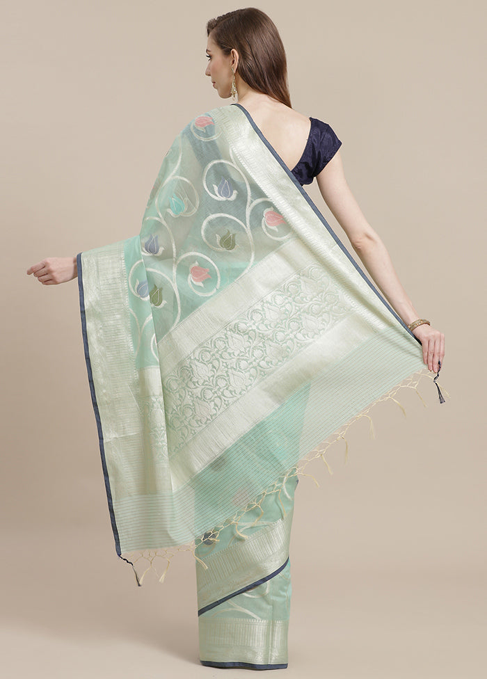 Sea Green Cotton Zari Saree Without Blouse Piece - Indian Silk House Agencies