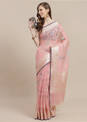 Pink Cotton Zari Saree Without Blouse Piece - Indian Silk House Agencies