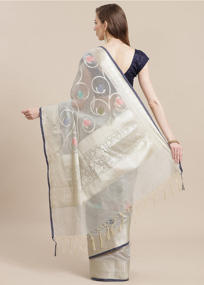 Grey Cotton Zari Saree Without Blouse Piece - Indian Silk House Agencies