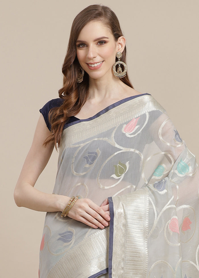 Grey Cotton Zari Saree Without Blouse Piece - Indian Silk House Agencies