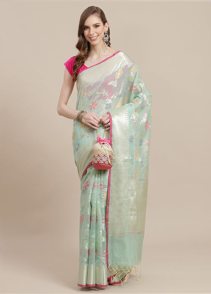 Sea Green Cotton Zari Saree Without Blouse Piece - Indian Silk House Agencies