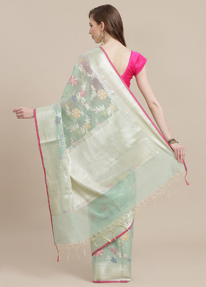 Sea Green Cotton Zari Saree Without Blouse Piece - Indian Silk House Agencies