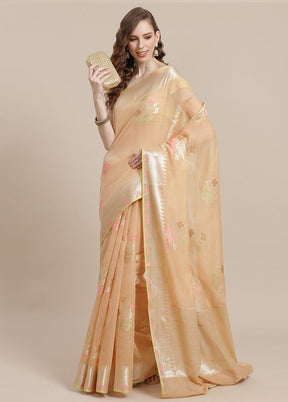 Beige Cotton Zari Saree Without Blouse Piece - Indian Silk House Agencies