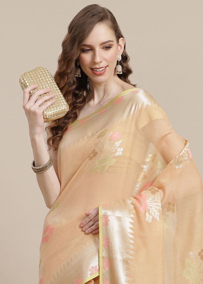 Beige Cotton Zari Saree Without Blouse Piece - Indian Silk House Agencies