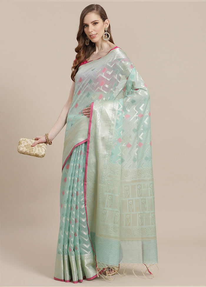 Sea Green Cotton Zari Saree Without Blouse Piece - Indian Silk House Agencies