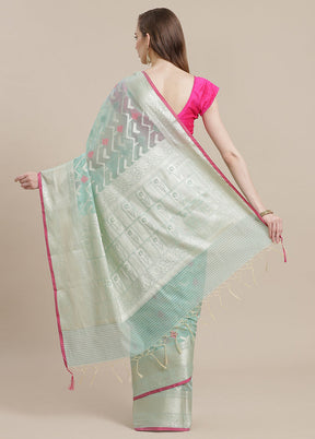 Sea Green Cotton Zari Saree Without Blouse Piece - Indian Silk House Agencies