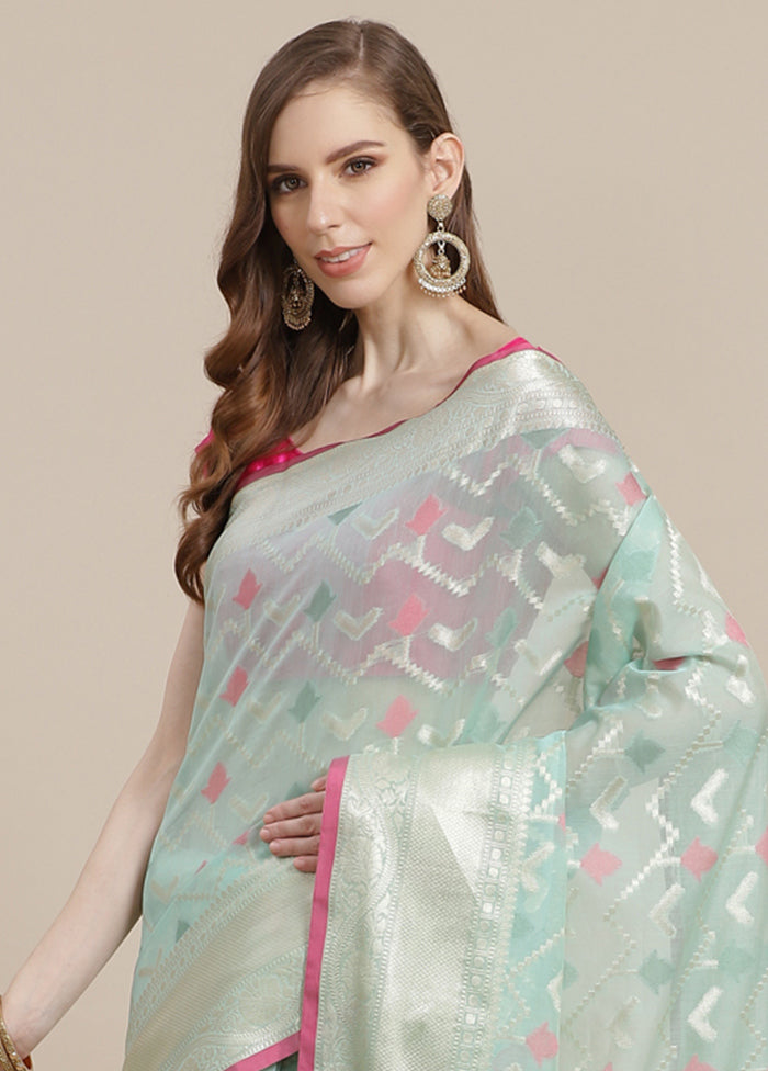 Sea Green Cotton Zari Saree Without Blouse Piece - Indian Silk House Agencies