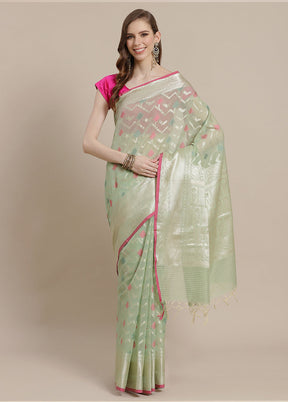 Green Cotton Zari Saree Without Blouse Piece - Indian Silk House Agencies