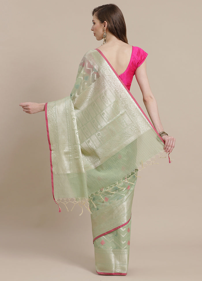 Green Cotton Zari Saree Without Blouse Piece - Indian Silk House Agencies