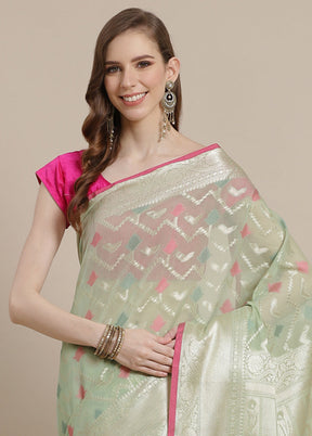 Green Cotton Zari Saree Without Blouse Piece - Indian Silk House Agencies