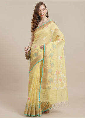 Yellow Cotton Zari Saree Without Blouse Piece - Indian Silk House Agencies