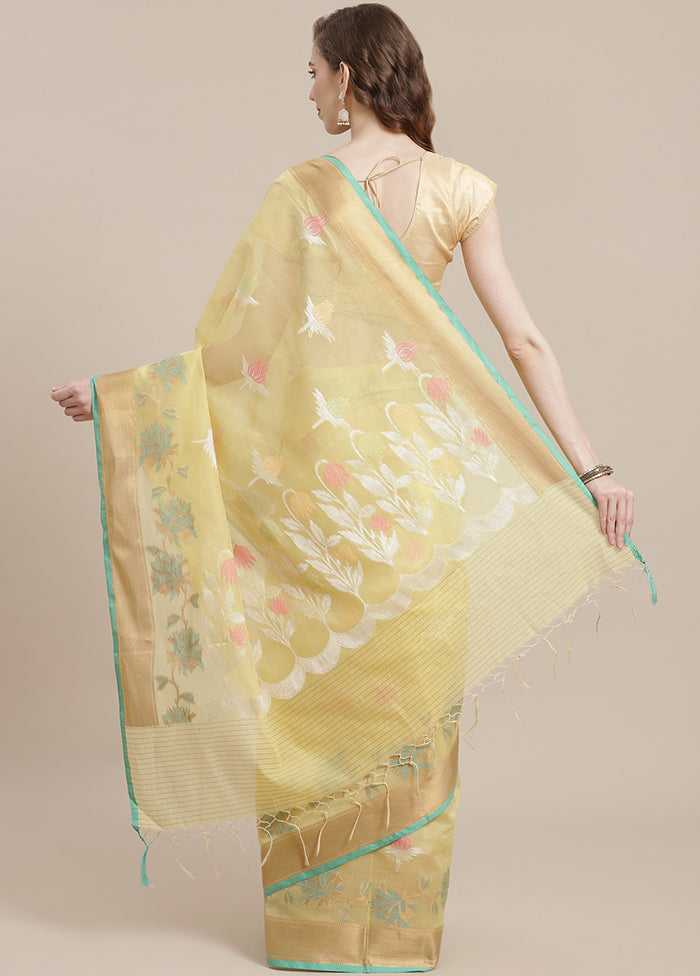 Yellow Cotton Zari Saree Without Blouse Piece - Indian Silk House Agencies