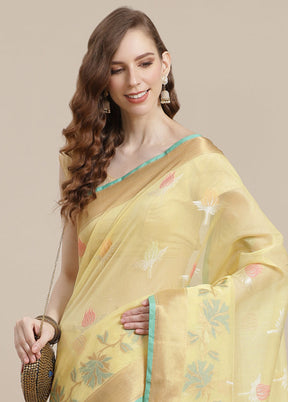 Yellow Cotton Zari Saree Without Blouse Piece - Indian Silk House Agencies