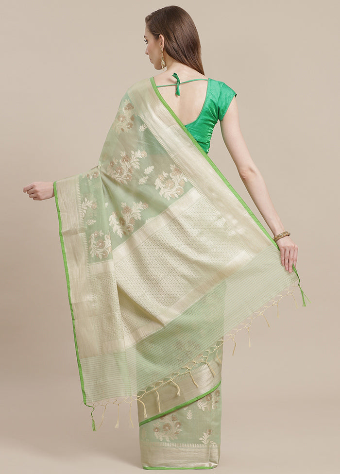 Green Cotton Zari Saree Without Blouse Piece - Indian Silk House Agencies