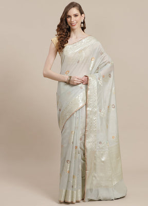 Grey Cotton Zari Saree Without Blouse Piece - Indian Silk House Agencies