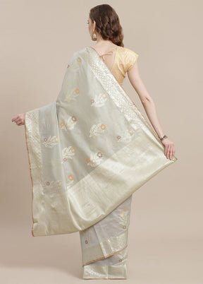 Grey Cotton Zari Saree Without Blouse Piece - Indian Silk House Agencies