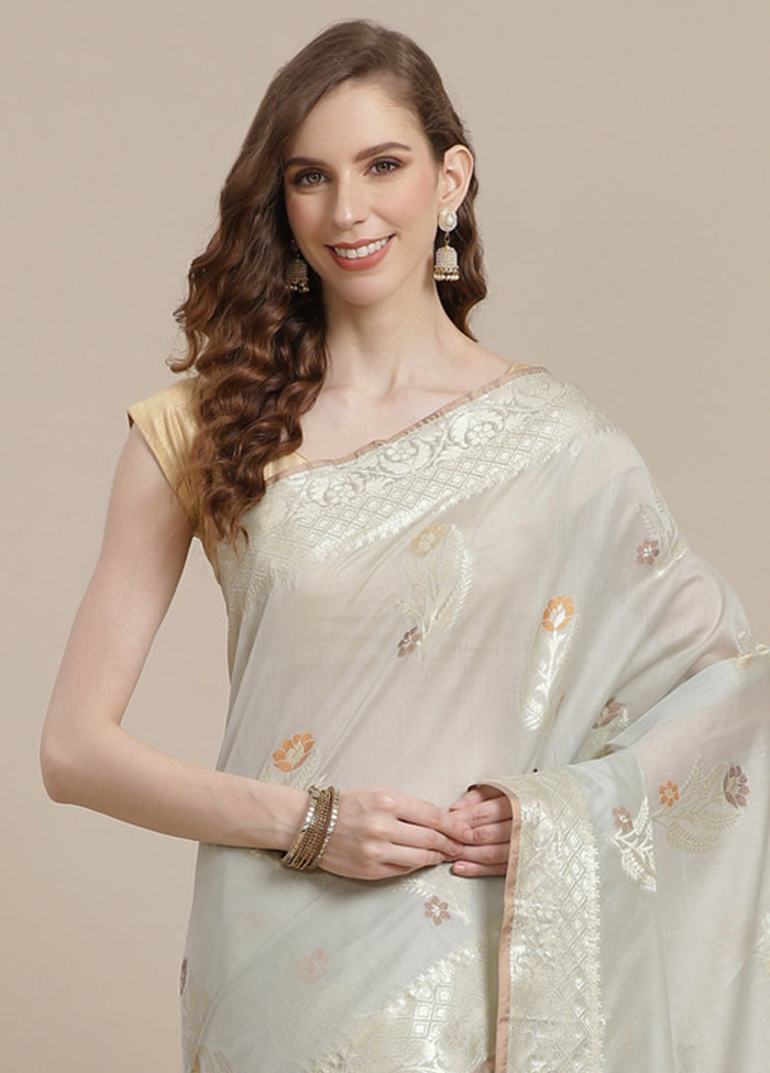 Grey Cotton Zari Saree Without Blouse Piece - Indian Silk House Agencies