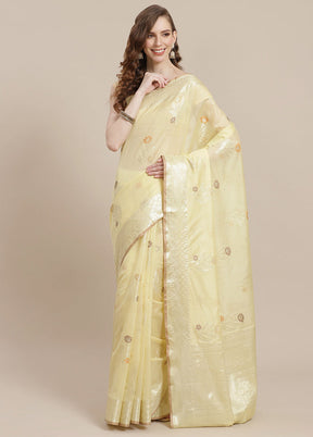 Beige Cotton Zari Saree Without Blouse Piece - Indian Silk House Agencies