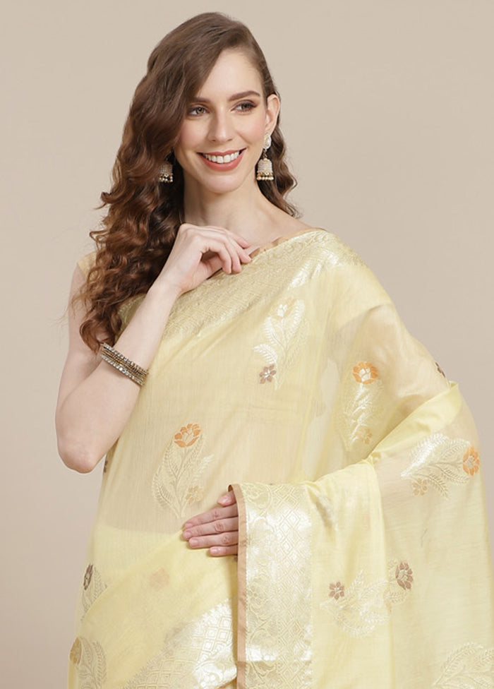 Beige Cotton Zari Saree Without Blouse Piece - Indian Silk House Agencies