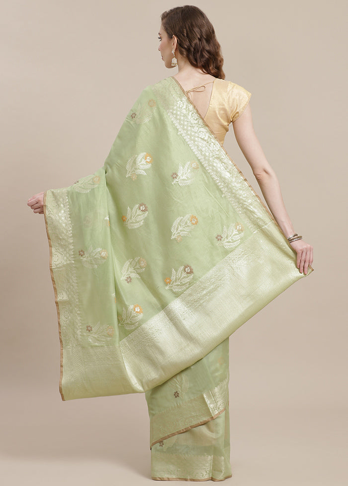 Green Cotton Zari Saree Without Blouse Piece - Indian Silk House Agencies