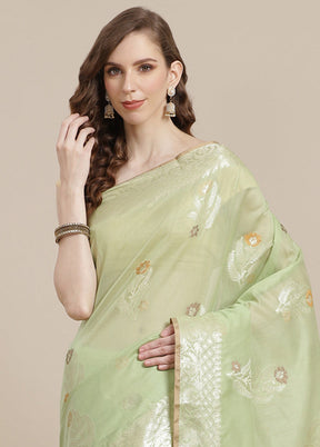 Green Cotton Zari Saree Without Blouse Piece - Indian Silk House Agencies