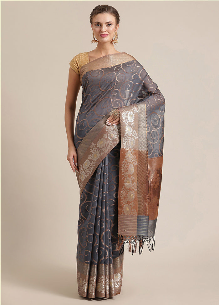 Grey Cotton Zari Saree Without Blouse Piece - Indian Silk House Agencies