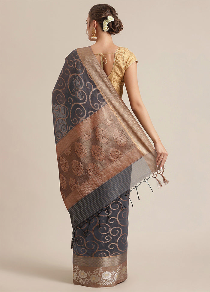 Grey Cotton Zari Saree Without Blouse Piece - Indian Silk House Agencies