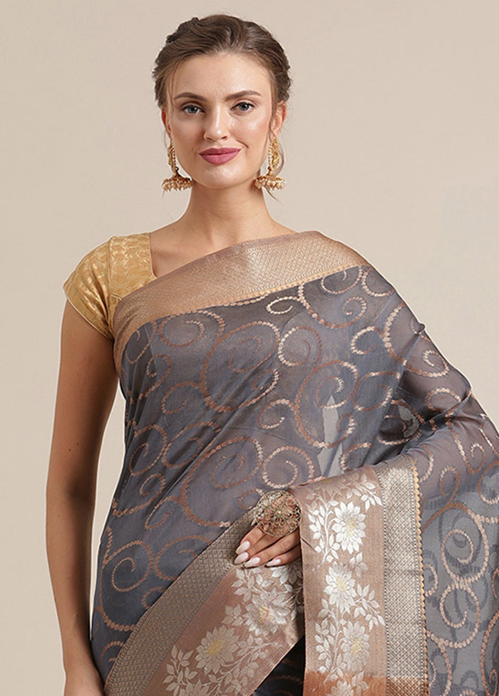 Grey Cotton Zari Saree Without Blouse Piece - Indian Silk House Agencies