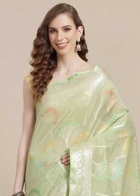 Green Cotton Zari Saree Without Blouse Piece - Indian Silk House Agencies