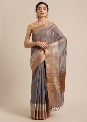 Grey Cotton Zari Saree Without Blouse Piece - Indian Silk House Agencies