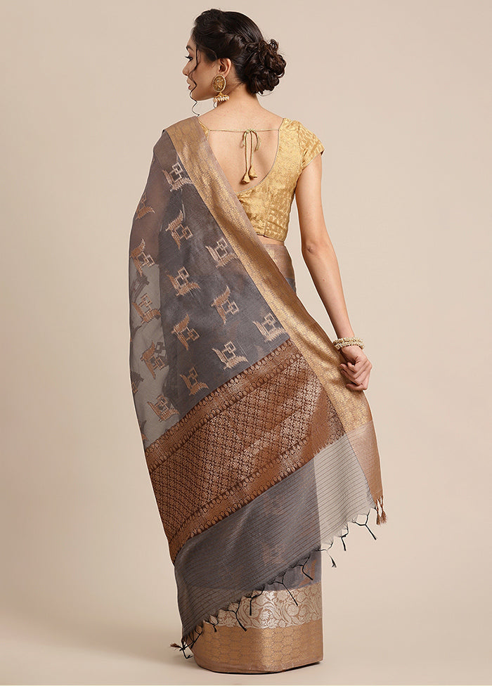 Grey Cotton Zari Saree Without Blouse Piece - Indian Silk House Agencies