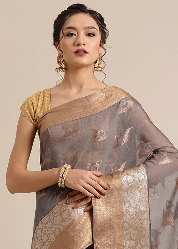 Grey Cotton Zari Saree Without Blouse Piece - Indian Silk House Agencies