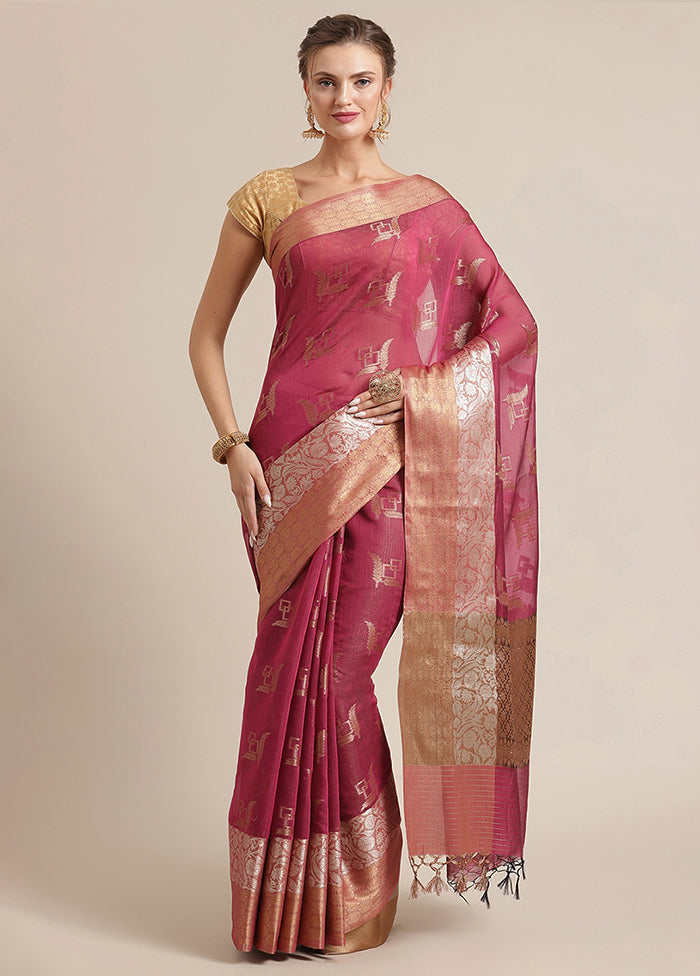 Magenta Cotton Zari Saree Without Blouse Piece - Indian Silk House Agencies