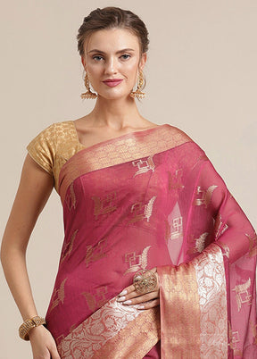 Magenta Cotton Zari Saree Without Blouse Piece - Indian Silk House Agencies