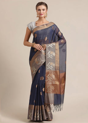 Blue Cotton Zari Saree Without Blouse Piece - Indian Silk House Agencies