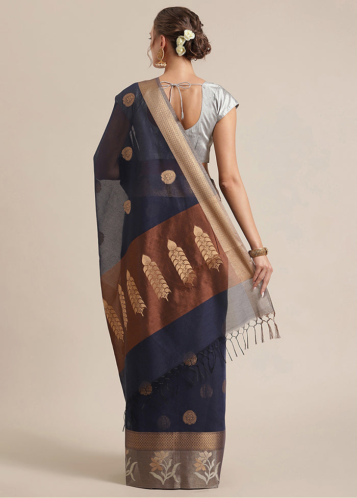 Blue Cotton Zari Saree Without Blouse Piece - Indian Silk House Agencies