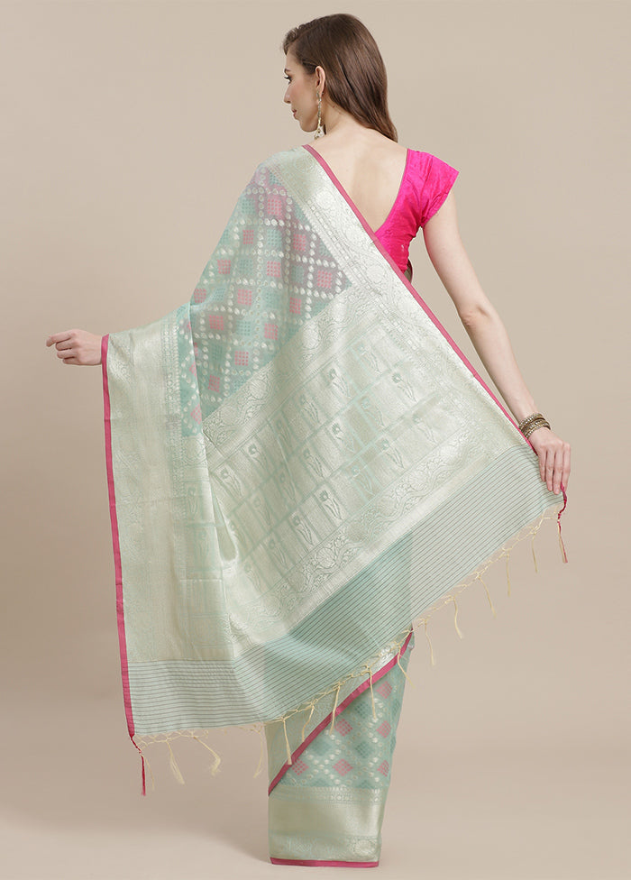 Sea Green Cotton Zari Saree Without Blouse Piece - Indian Silk House Agencies