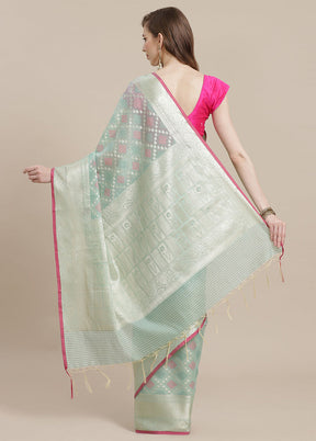 Sea Green Cotton Zari Saree Without Blouse Piece - Indian Silk House Agencies